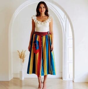 M💥Mario Valentino Vintage Asymmetrical Midi Skirt in Yellow&Blue